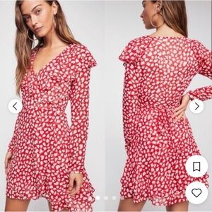 Free People Red & White Frenchie Wrap Dress Size LG